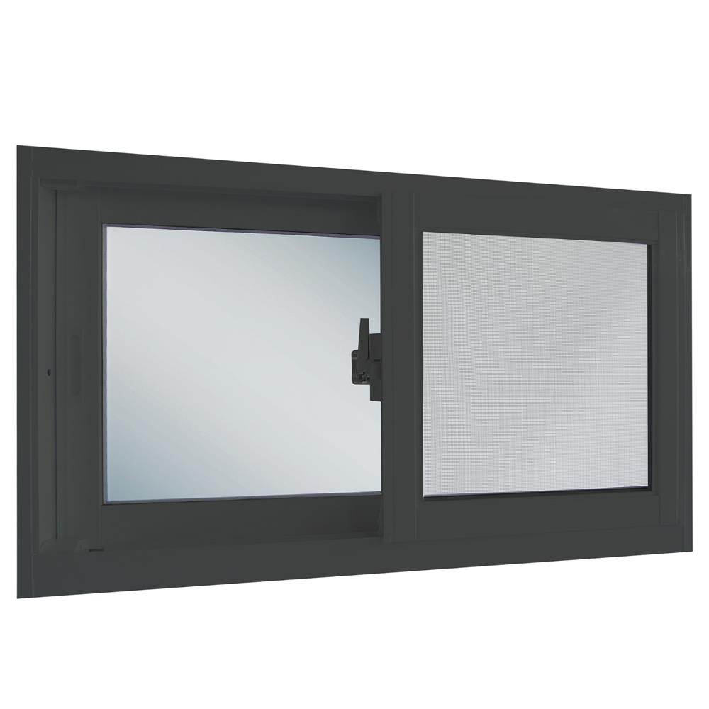 หน้าต่างบานเลื่อนอะลูมิเนียม พร้อมมุ้งลวด S-S SANKYOALUMI J-TRUST 80x50 ซม. สีเทา