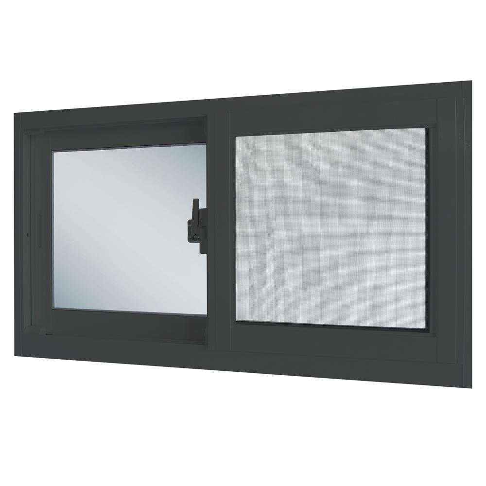 หน้าต่างบานเลื่อนอะลูมิเนียม พร้อมมุ้งลวด S-S SANKYOALUMI J-TRUST 80x50 ซม. สีเทา