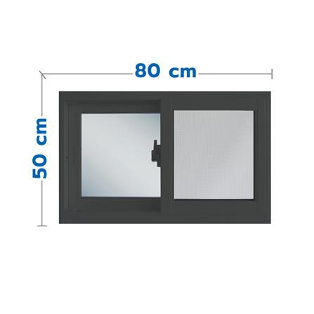 หน้าต่างบานเลื่อนอะลูมิเนียม พร้อมมุ้งลวด S-S SANKYOALUMI J-TRUST 80x50 ซม. สีเทา_0