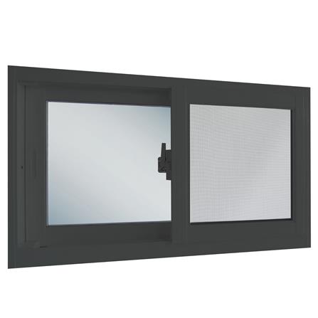 หน้าต่างบานเลื่อนอะลูมิเนียม พร้อมมุ้งลวด S-S SANKYOALUMI J-TRUST 80x50 ซม. สีเทา_1