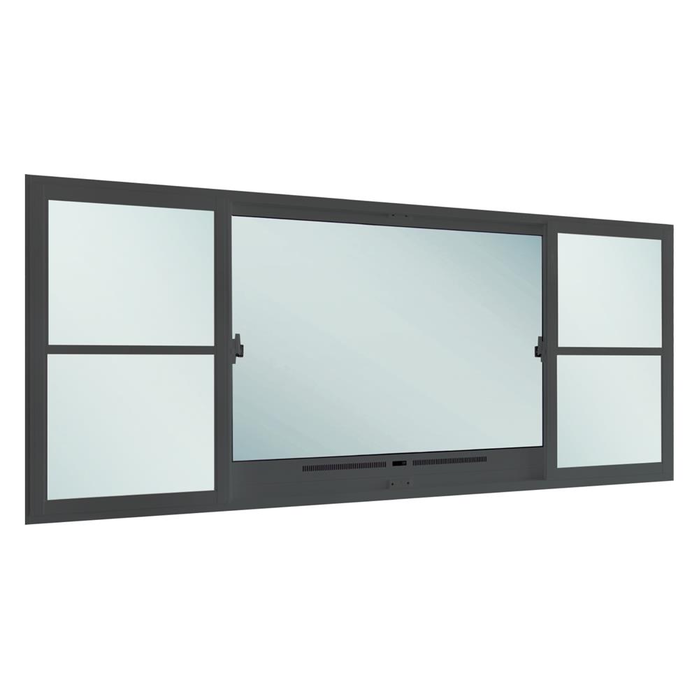 หน้าต่างบานเลื่อนอะลูมิเนียม S-F-S พร้อมมุ้งลวด SANKYOALUMI J-TRUST VENTILATION 240x110 ซม. สีเทา