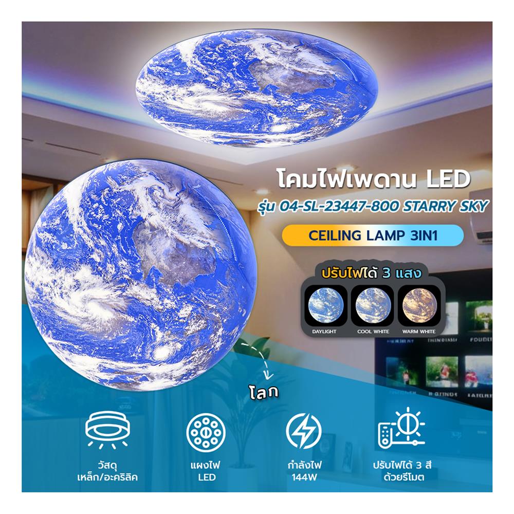 ไฟเพดาน LED STARLIGHT EARTH 04-SL-23447-800 144 วัตต์ DAYLIGHT/COOL WHITE/WARM WHITE 31 นิ้ว สีขาว