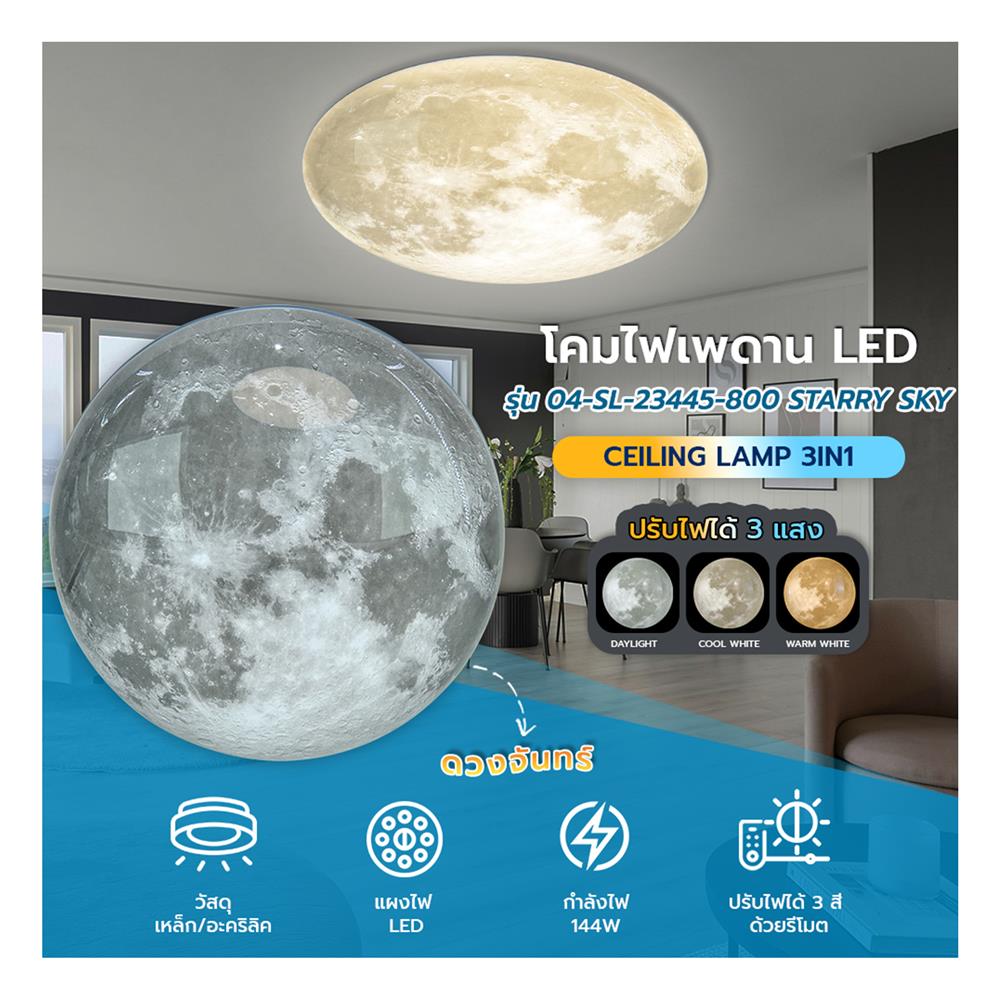 ไฟเพดาน LED STARLIGHT MOON H 04-SL-23445-800 144 วัตต์ DAYLIGHT/COOL WHITE/WARM WHITE 31 นิ้ว สีขาว/เทา