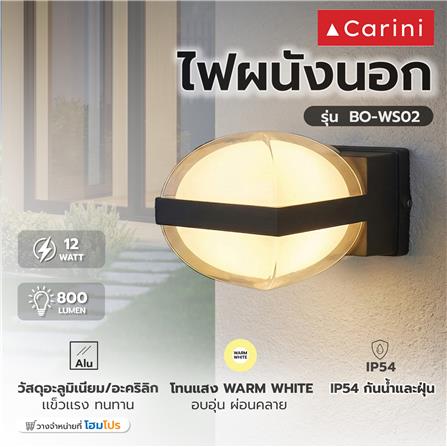 ไฟผนังนอก LED CARINI BO-WS02 12 วัตต์ WARM WHITE สีดำ_7