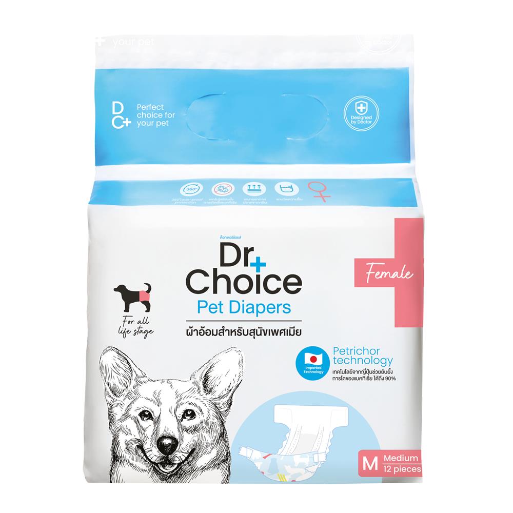 ผ้าอ้อมสุนัข DR.CHOICE FEMALE DOG DIAPER SIZE M (แพ็ก 12 ชิ้น)