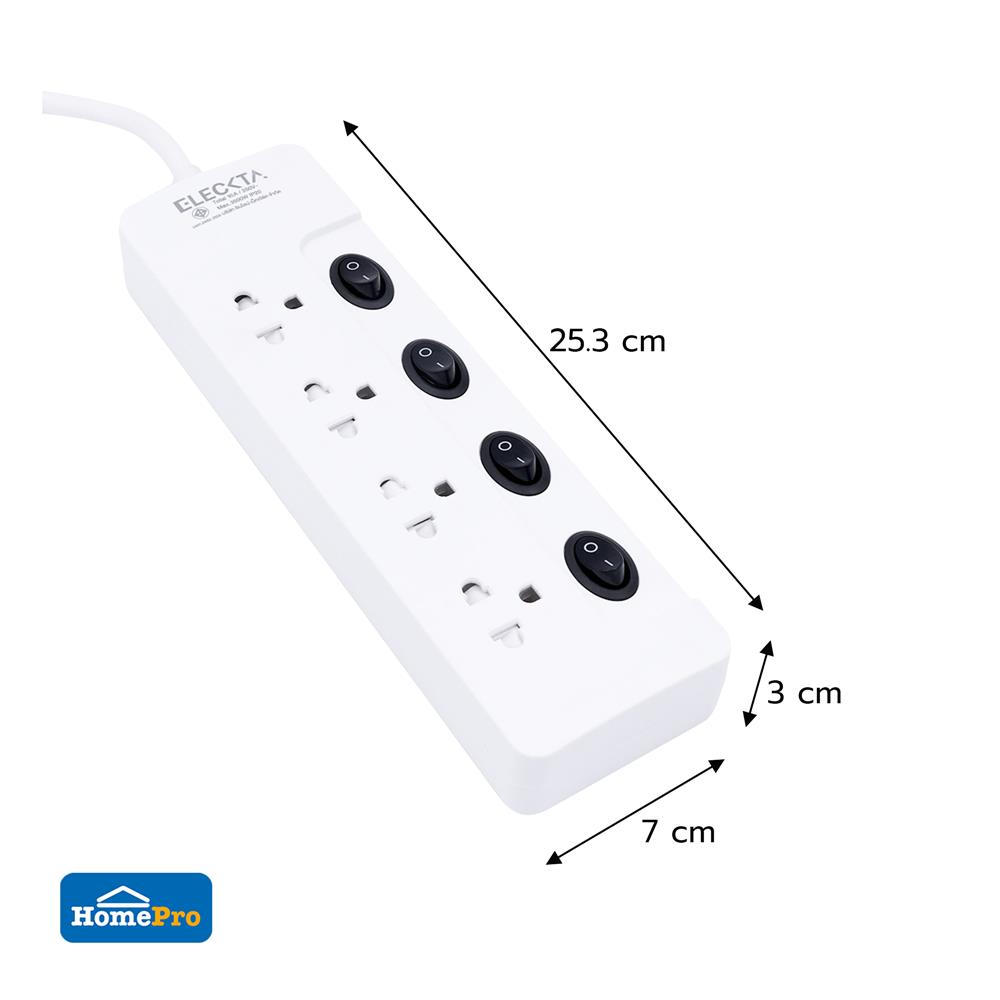 รางปลั๊กไฟ 4 ช่อง 4 สวิตช์ ELECKTA ET443M16A 16 แอมป์ 3 เมตร