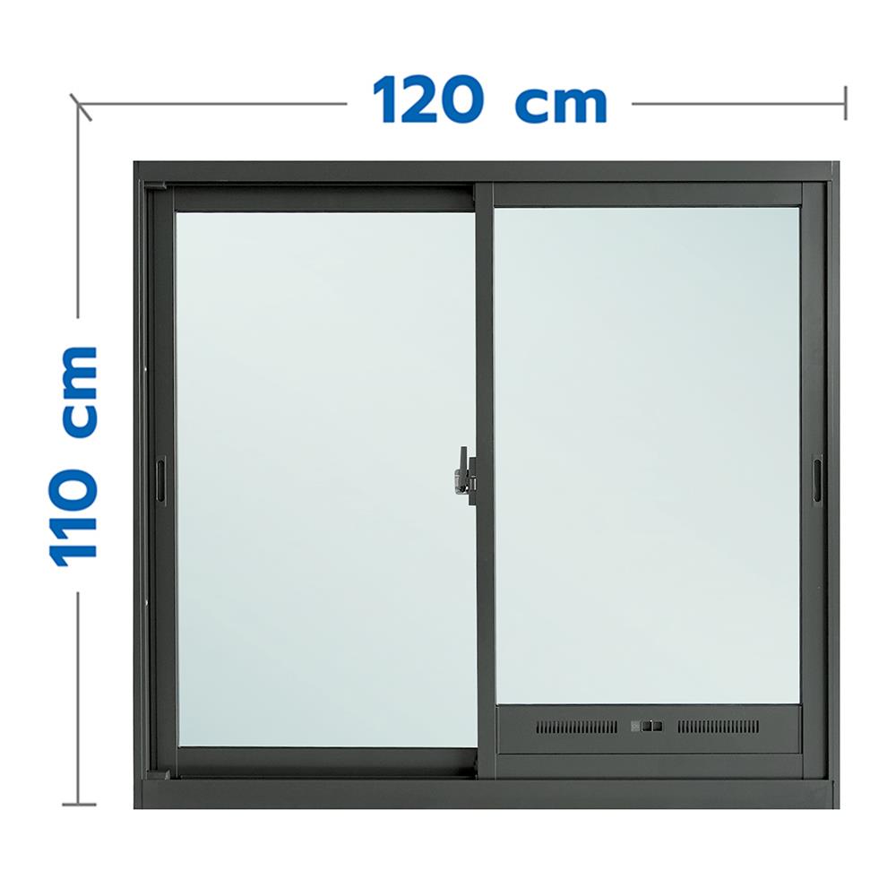 หน้าต่างบานเลื่อน อะลูมิเนียม พร้อมมุ้งลวด SANKYOALUMI J-TRUST VENTILATION 120x110 ซม. สีเทา