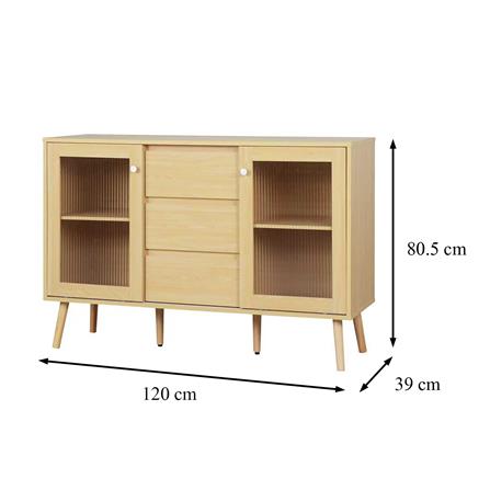 ตู้เก็บของ 3 ลิ้นชัก 2 บานเปิด FURDINI WAVE 120 ซม. สี NATURAL/กระจกลอน_2