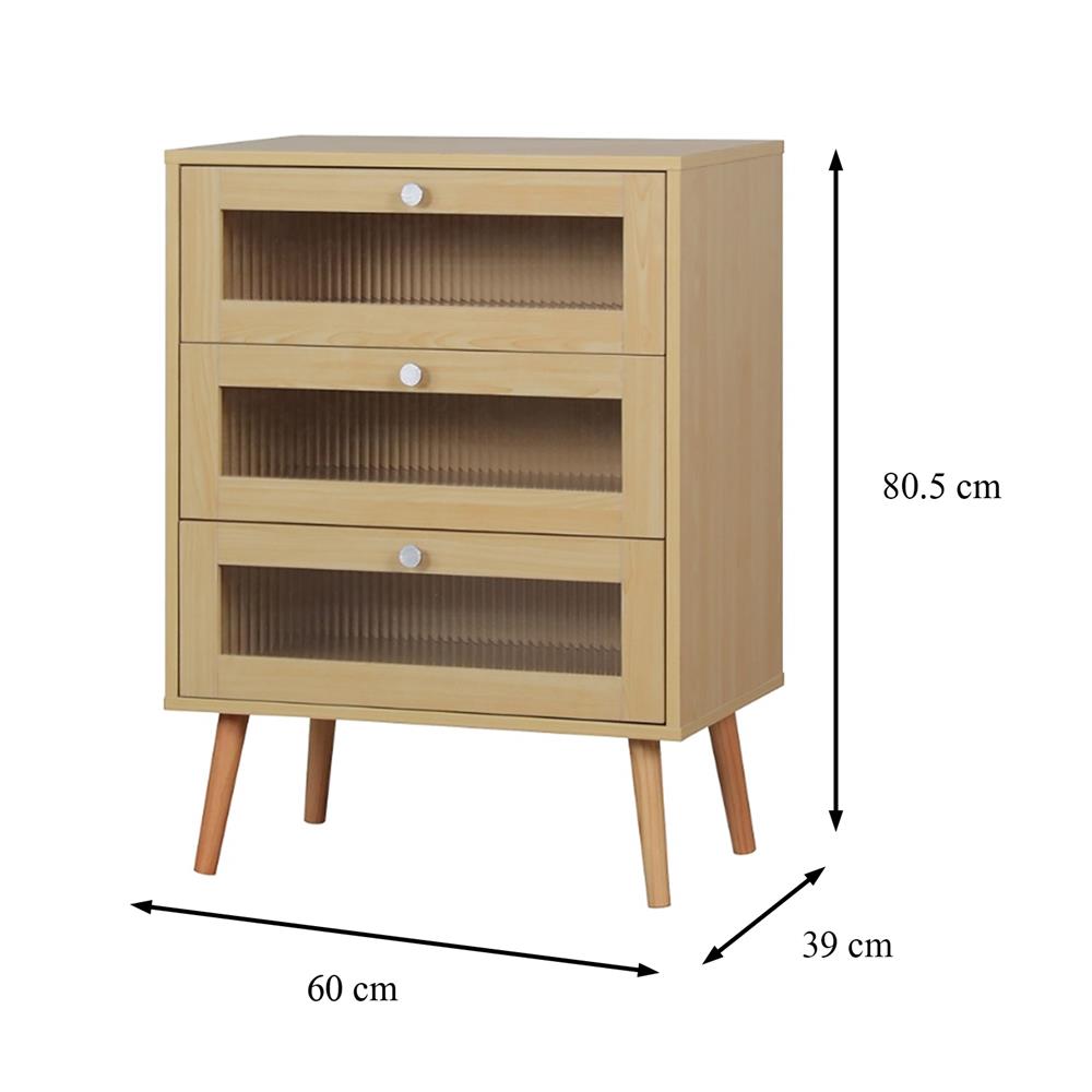 ตู้ลิ้นชัก 3 ลิ้นชัก FURDINI WAVE 60 ซม. สี NATURAL/กระจกลอน