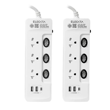 รางปลั๊กไฟ 3 ช่อง 3 สวิตช์ 2 USB 1 TYPE-C ELECKTA สีขาว 3 ม. (แพ็กคู่)_0
