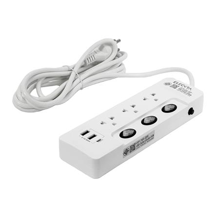 รางปลั๊กไฟ 3 ช่อง 3 สวิตช์ 2 USB 1 TYPE-C ELECKTA สีขาว 3 ม. (แพ็กคู่)_2