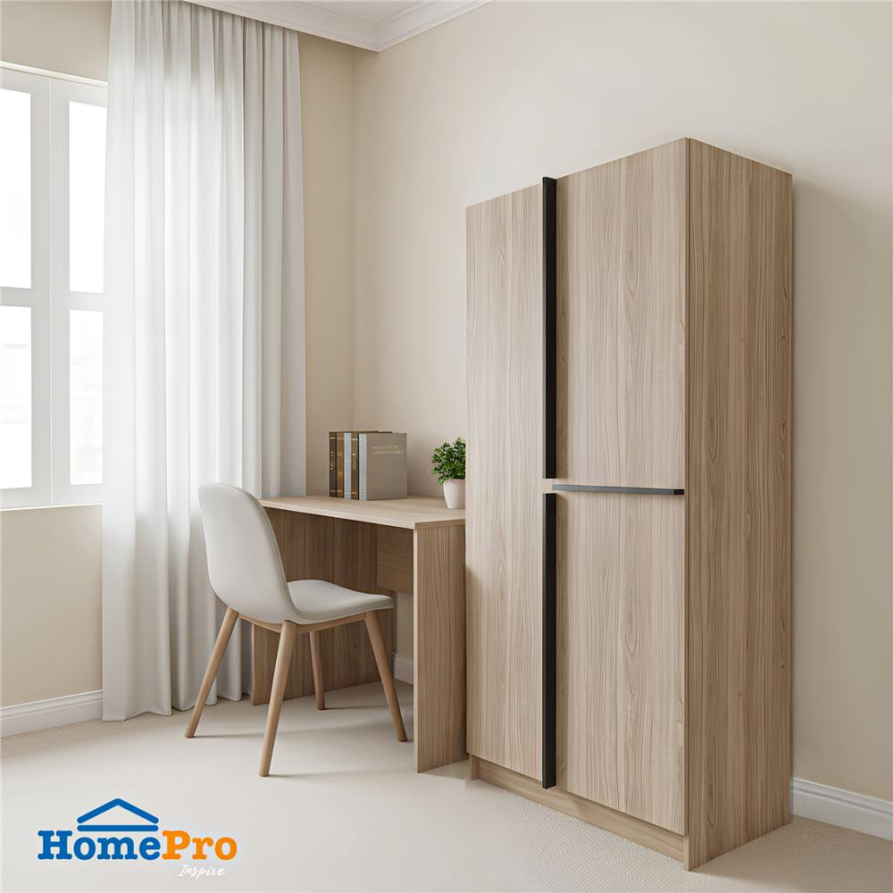 ตู้เสื้อผ้า 2 บานเปิด FURDINI FIGHT 90 ซม. สี NATURAL OAK/ดำ