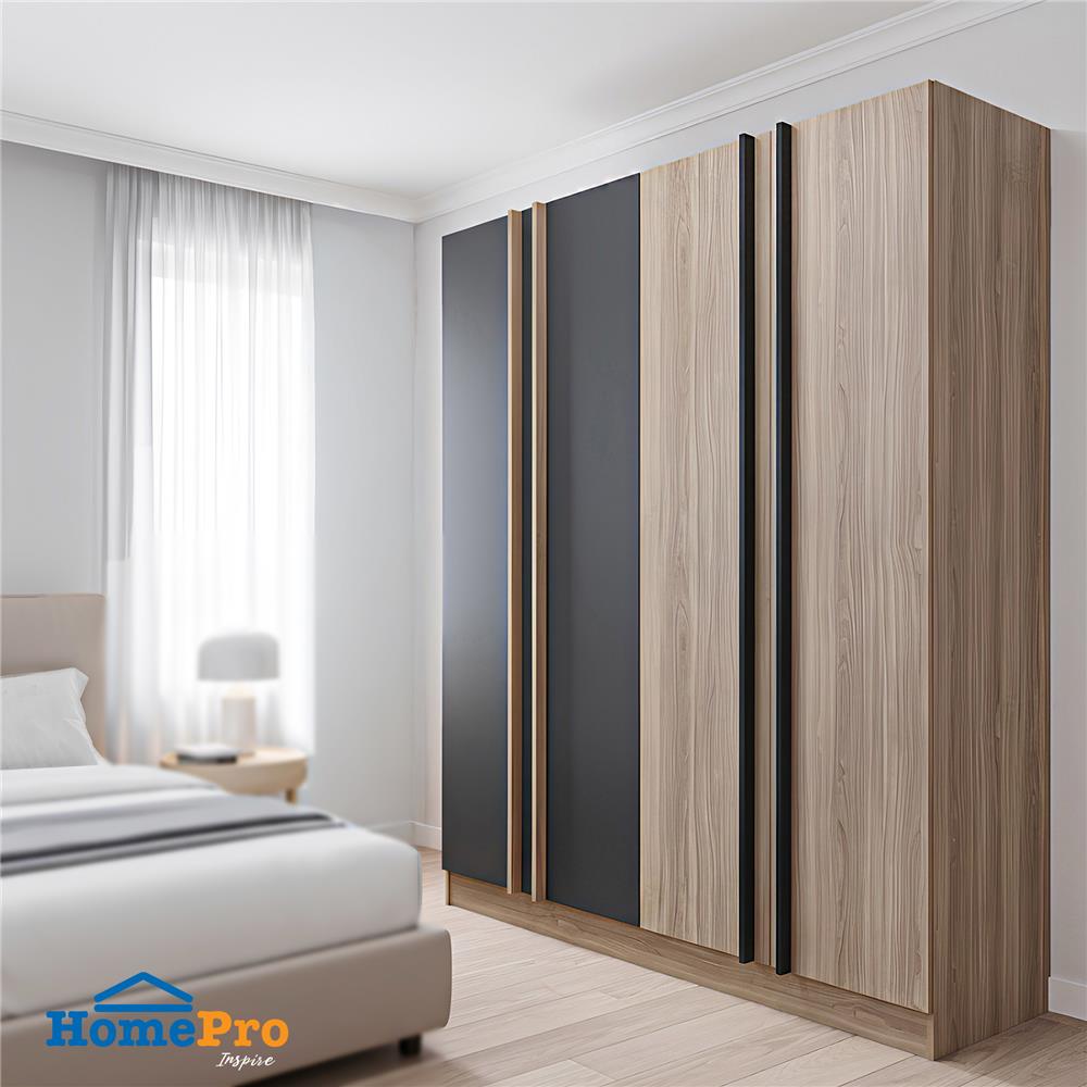 ตู้เสื้อผ้า 4 บานเปิด FURDINI FIGHT 160 ซม. สี NATURAL OAK/ดำ