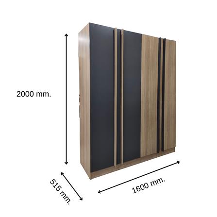 ตู้เสื้อผ้า 4 บานเปิด FURDINI FIGHT 160 ซม. สี NATURAL OAK/ดำ_7