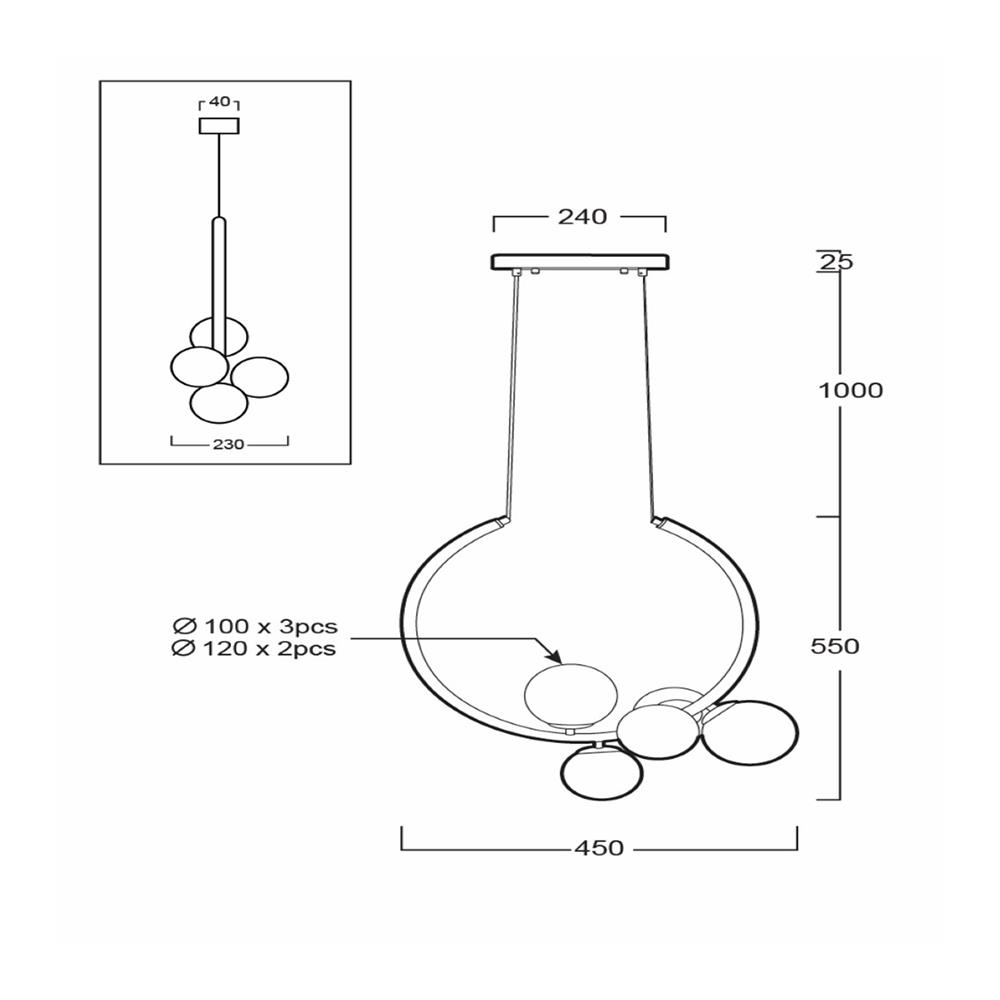 ไฟช่อ L&E 01-02907 สีทอง/ขาว 5 หัว