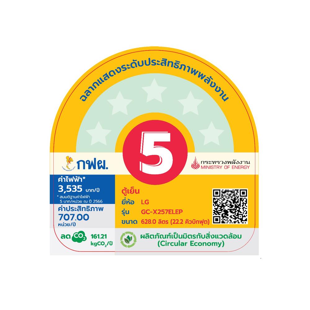 ตู้เย็น SIDE BY SIDE LG GC-X257ELEP.APYPLMT 22.2 คิว สีเงิน