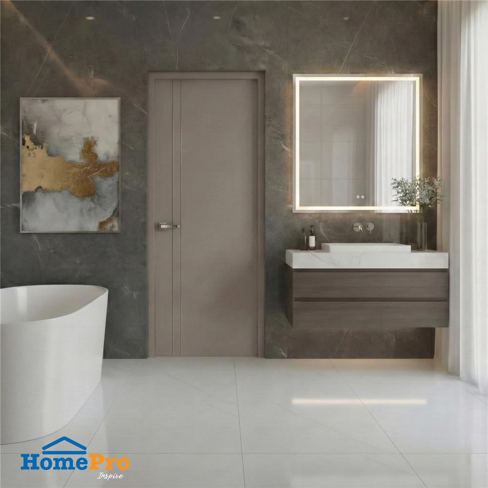 ประตูห้องน้ำ UPVC เจาะลูกบิด AZLE AZ 2-GY 70x200 ซม. สีเทา