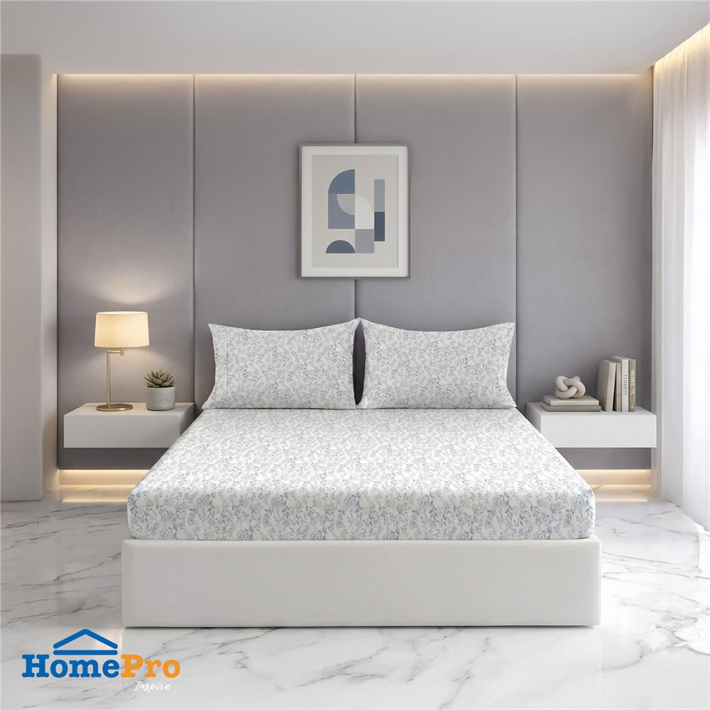 ชุดผ้าปูที่นอน 5 ฟุต (ชุด 3 ชิ้น) HOME LIVING STYLE DUO FLORA สี GREY (แพ็กคู่)