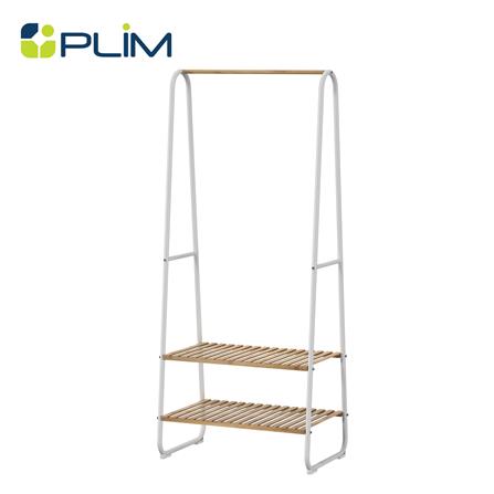 ราวแขวนผ้าพร้อมชั้นวางของไม้ไผ่ 2 ชั้น PLIM ARRIS 64 ซม. สีขาว_0