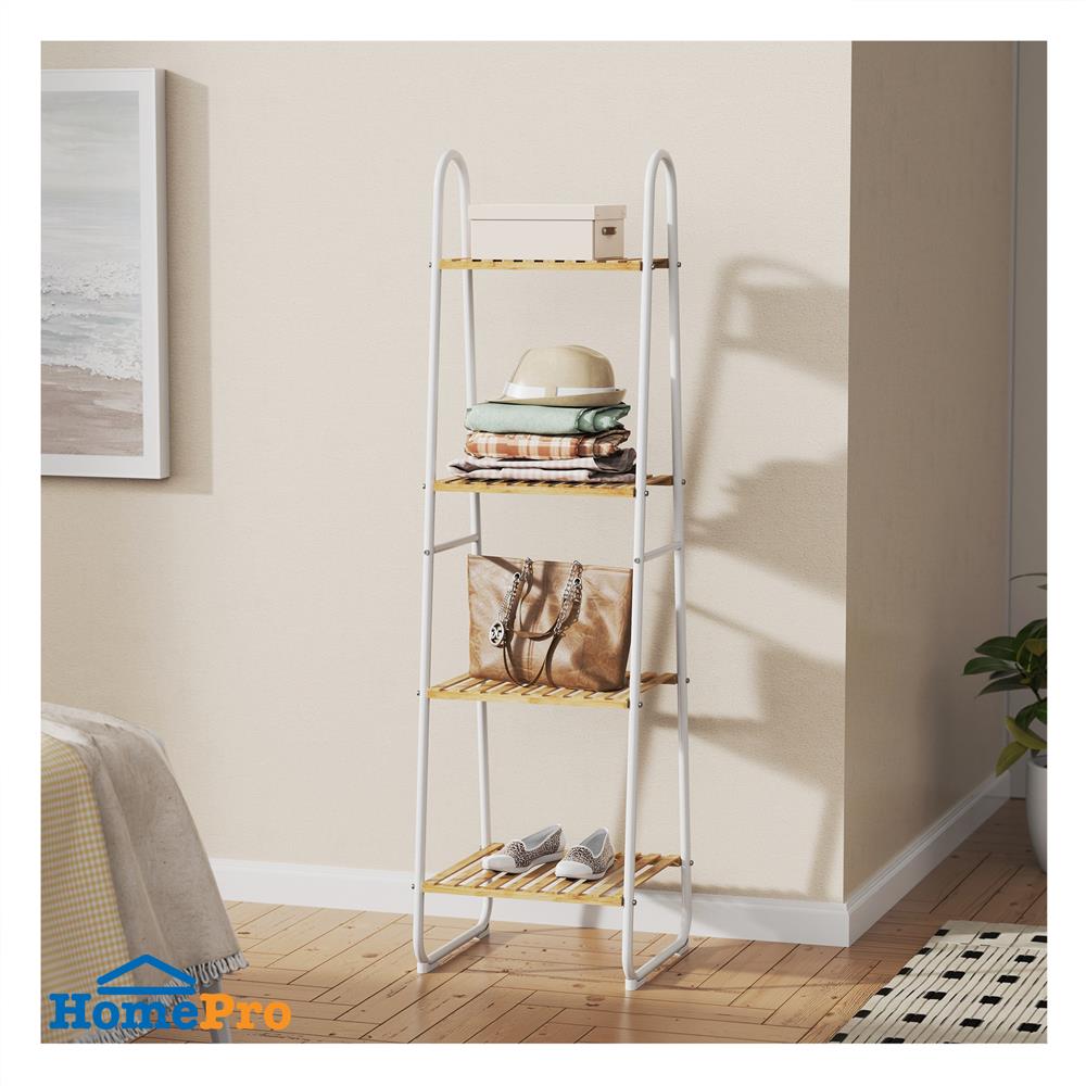 ชั้นวางของไม้ไผ่ 4 ชั้น PLIM ASSIS 42 ซม. สีขาว