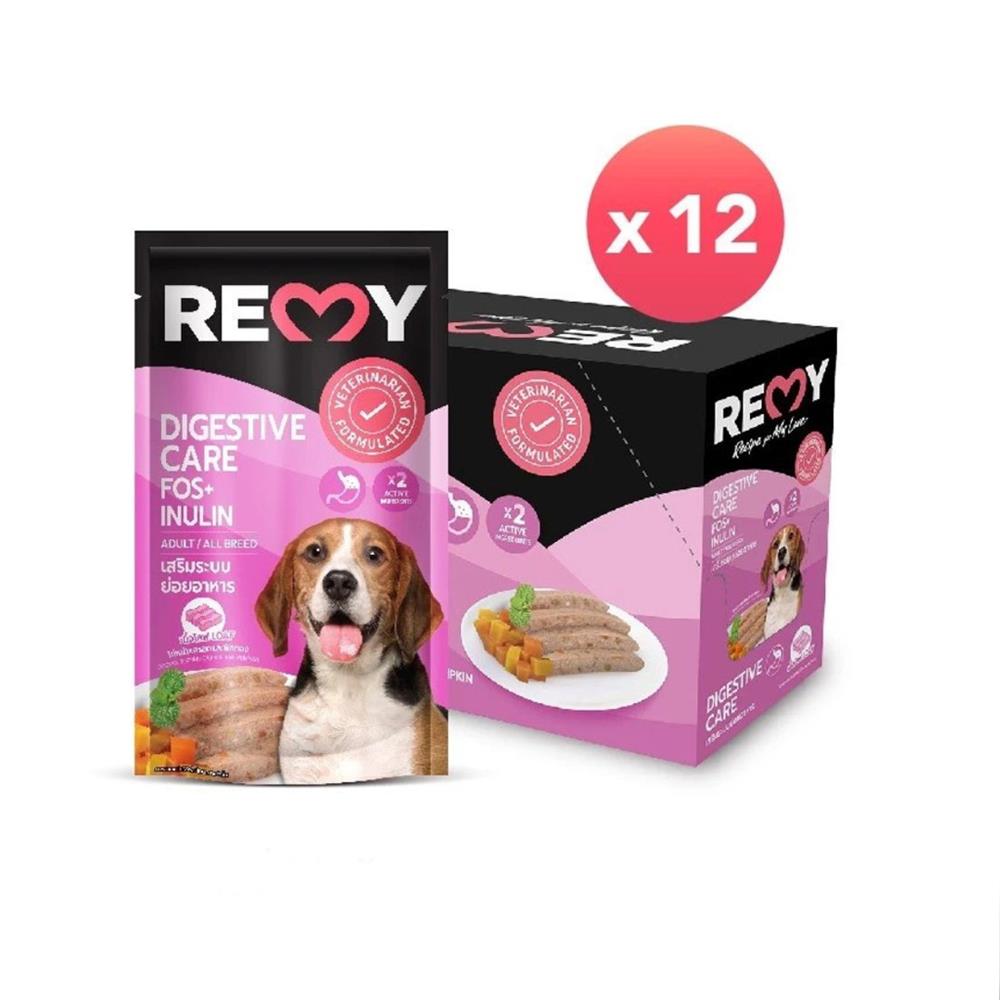 อาหารเปียกสุนัข REMY ไก่หน้าแคร์รอตและฟักทอง สูตรเสริมระบบย่อยอาหาร (แพ็ก 12 ชิ้น)