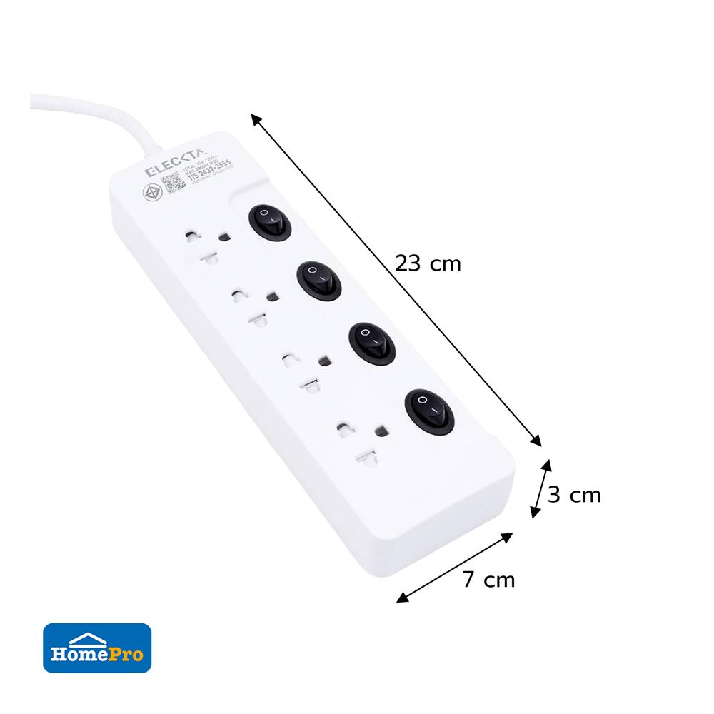 รางปลั๊กไฟ 4 ช่อง 4 สวิตช์ ELECKTA ET02-4402 10 แอมป์ 5 เมตร