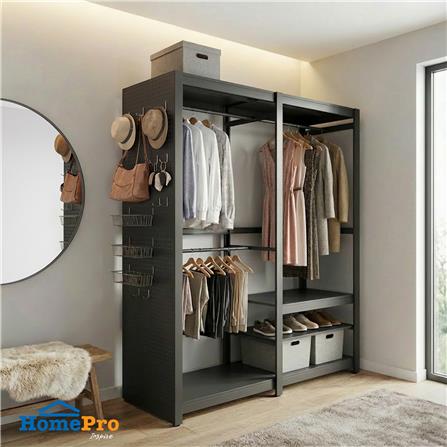 ตู้เสื้อผ้าบานโล่ง+เพ็กบอร์ด FURDINI BROOK 160 ซม. สีดำ_3