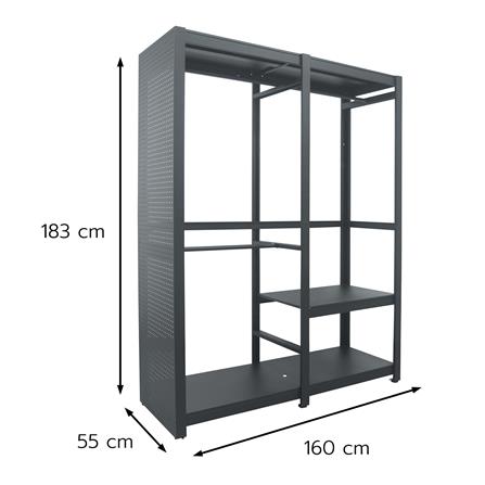 ตู้เสื้อผ้าบานโล่ง+เพ็กบอร์ด FURDINI BROOK 160 ซม. สีดำ_5
