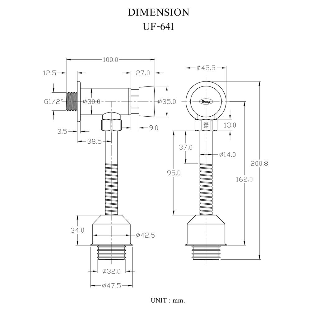 ฟลัชวาล์วโถชายท่อตรง HANG UF-64I