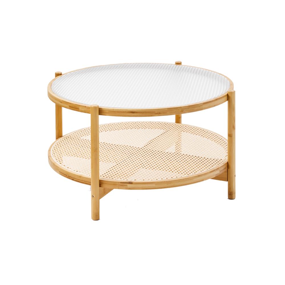 โต๊ะกลางกลม FUDINI WAVE สี NATURAL/กระจกลอน