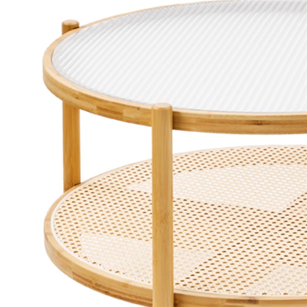 โต๊ะกลางกลม FUDINI WAVE สี NATURAL/กระจกลอน