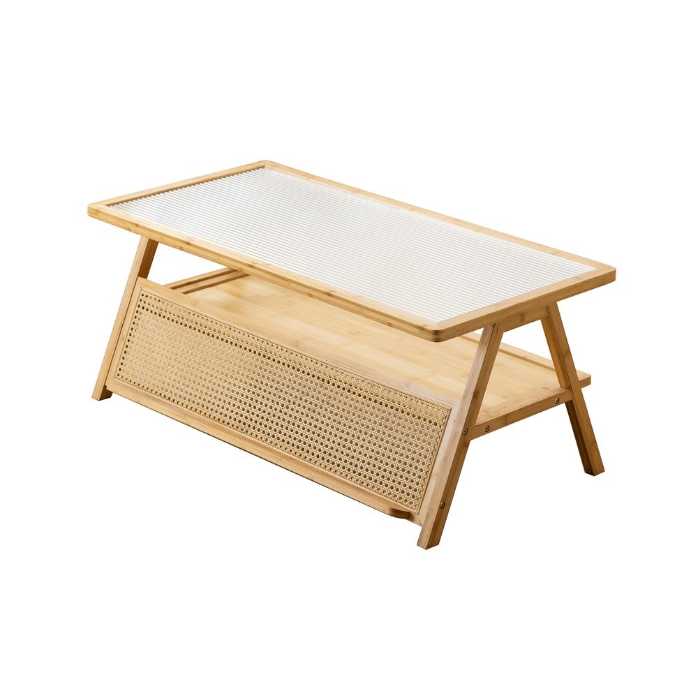 โต๊ะกลางเหลี่ยม FURDINI WAVE สี NATURAL/กระจกลอน