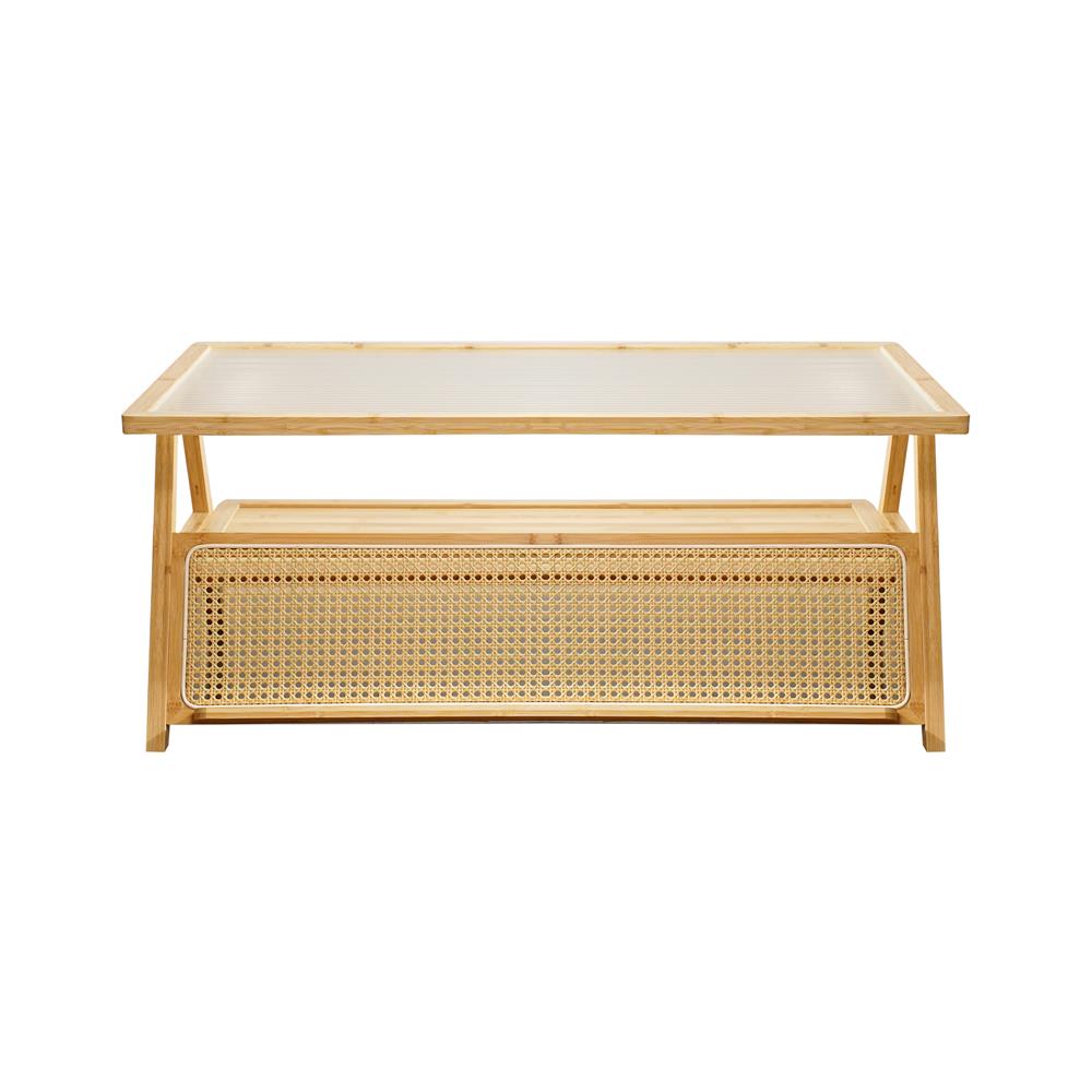 โต๊ะกลางเหลี่ยม FURDINI WAVE สี NATURAL/กระจกลอน