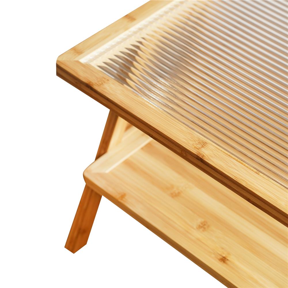 โต๊ะกลางเหลี่ยม FURDINI WAVE สี NATURAL/กระจกลอน