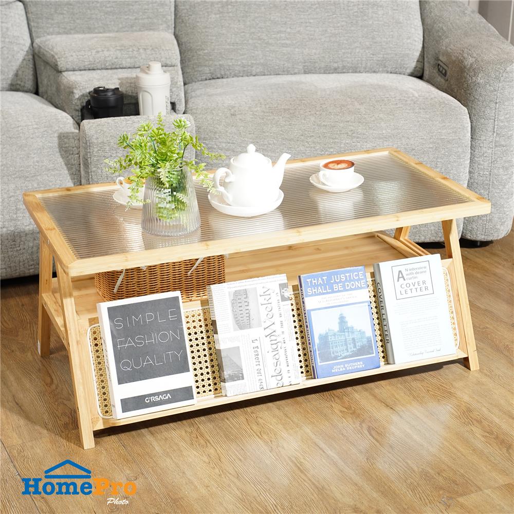 โต๊ะกลางเหลี่ยม FURDINI WAVE สี NATURAL/กระจกลอน