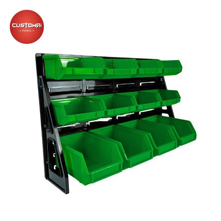 แผงแขวนพร้อมกล่องเครื่องมือใส่อะไหล่ CUSTOMAI 12 ชิ้น สีเขียว_0