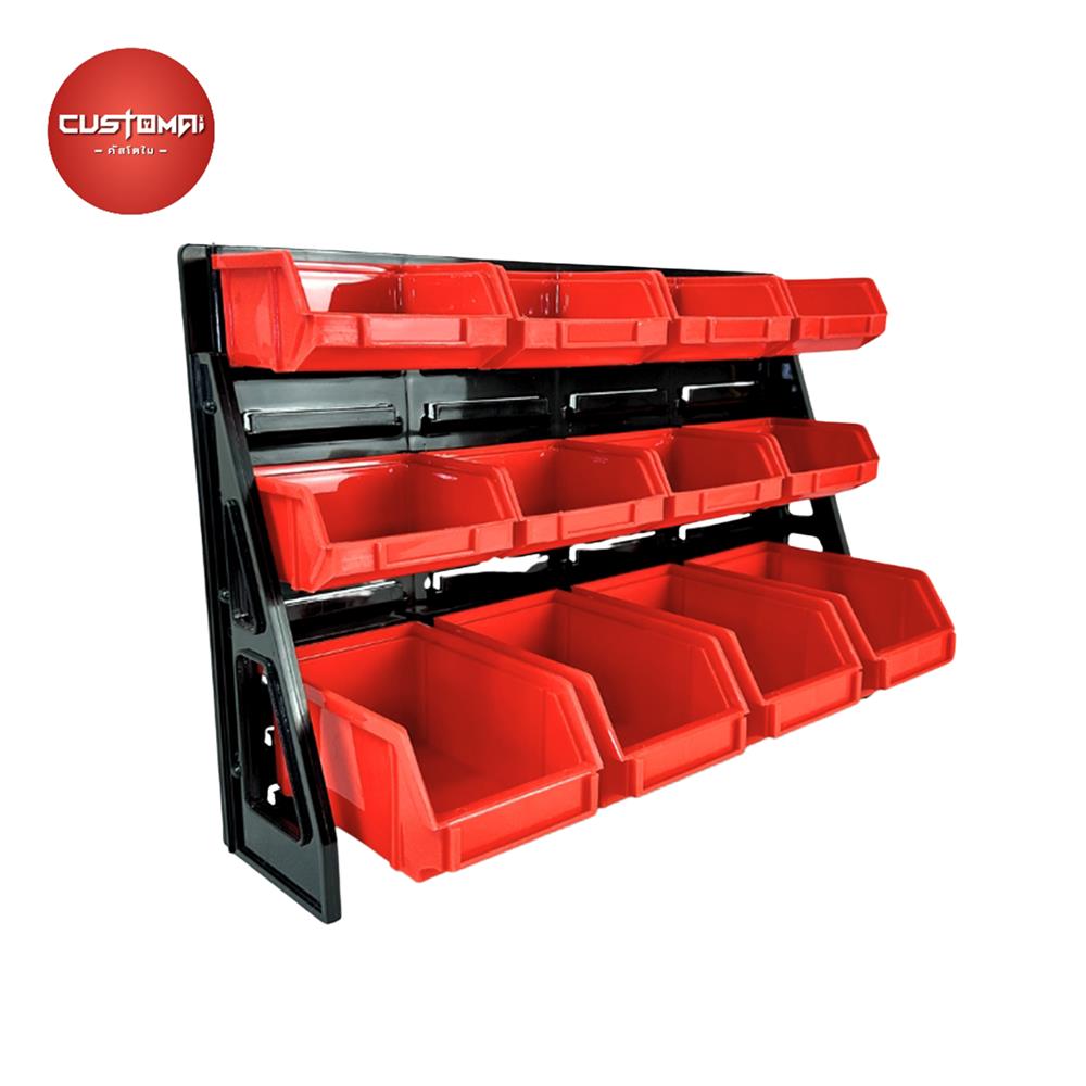 แผงแขวนพร้อมกล่องเครื่องมือใส่อะไหล่ CUSTOMAI 12 ชิ้น สีแดง