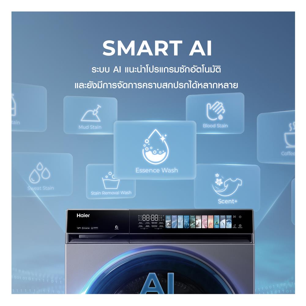 เครื่องซักผ้าฝาหน้า HAIER HW120-BP14367S8U1 12 กก. 1400 RPM อินเวอร์เตอร์ สีดำเงิน