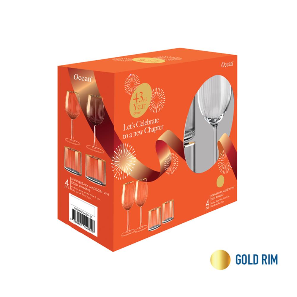 ชุดแก้วไวน์ 350 มล. และแก้วน้ำ 355 มล. OCEAN GLASS ANNIVERSARY MADISON WH GOLD RIMMING