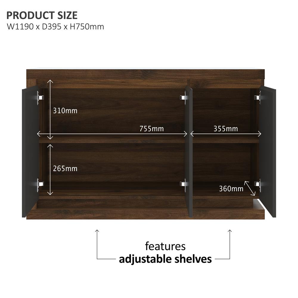ตู้เตี้ย 3 บานเปิด TOMATO HOME TH-SB-D03 119 ซม. สีเทา
