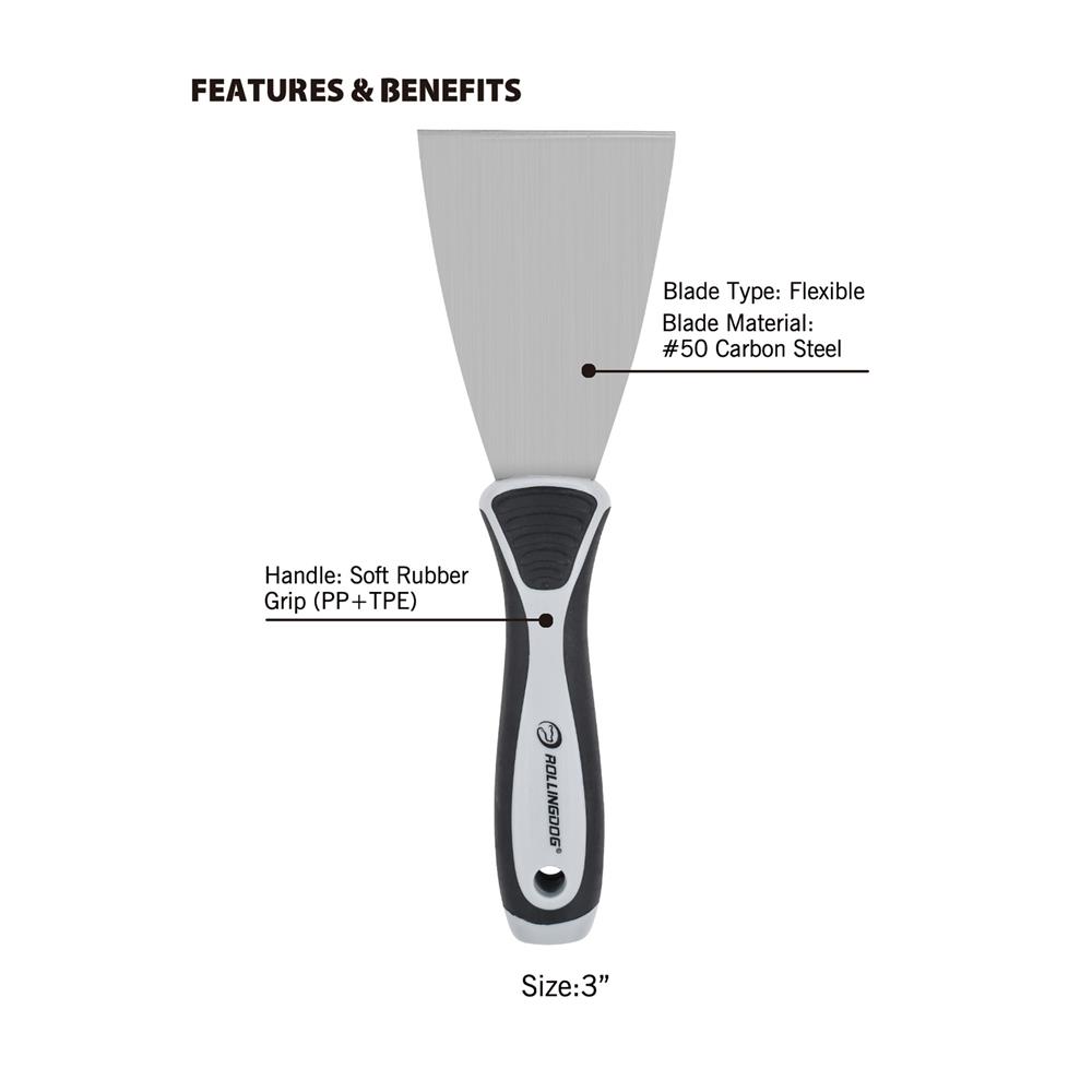 เกรียงโป๊วด้ามพลาสติก PP+ยาง ROLLINGDOG PRO 3 นิ้ว