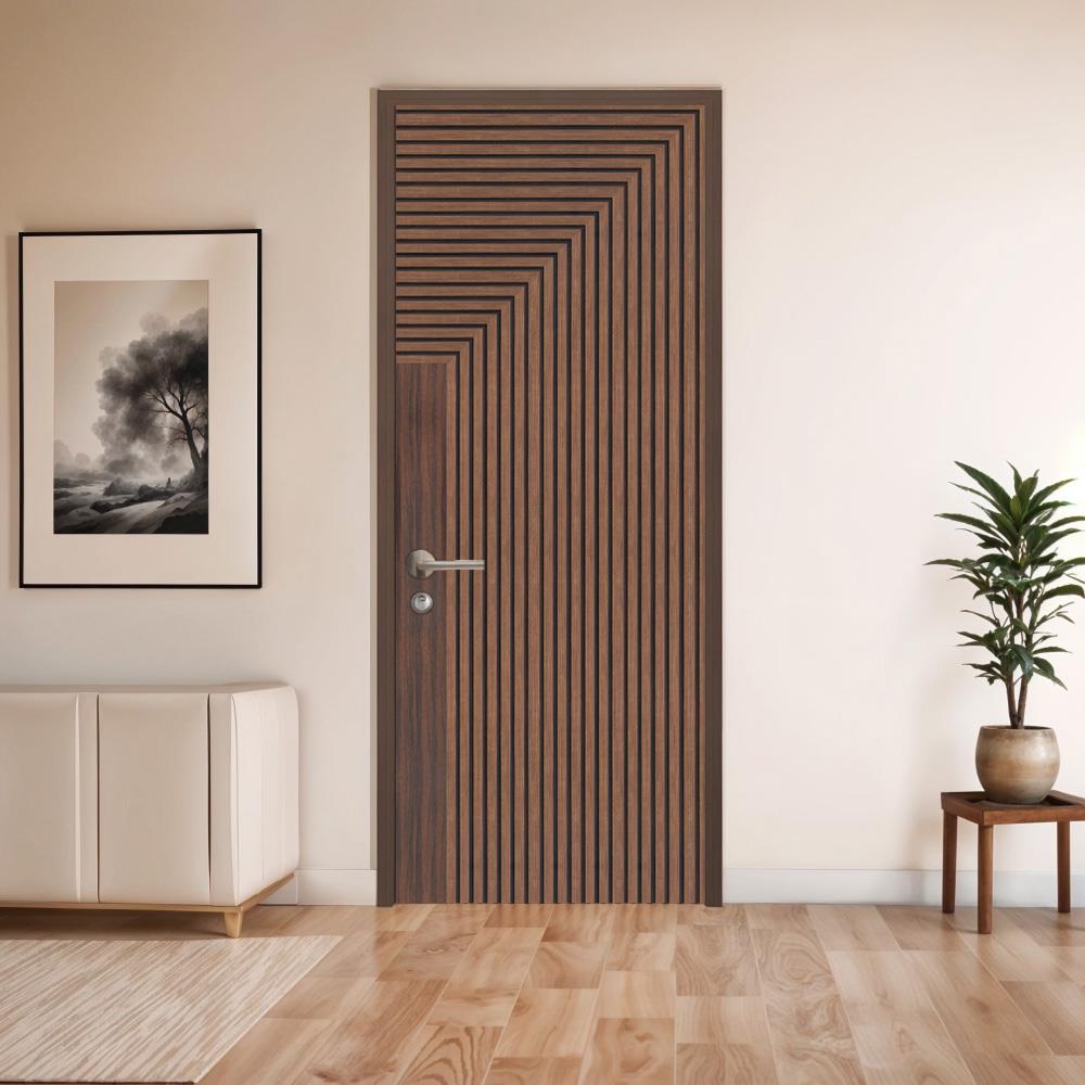ประตูภายในโพลีสไตรีน ไม่เจาะลูกบิด LINEDEKOR 45DEGREE 90x200 ซม. สีโรสวู้ด
