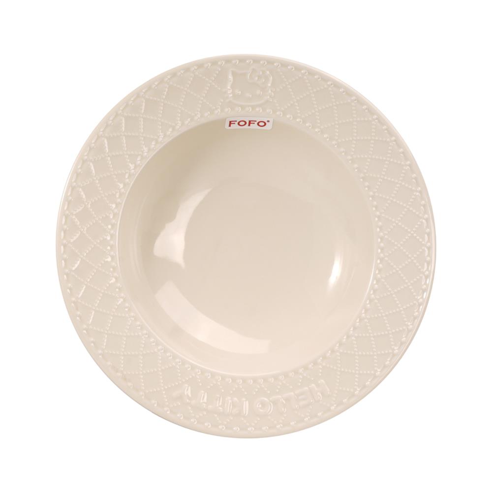 จานลึก PORCELAIN 9.5 นิ้ว FOFO KITTY VINTAGE สีครีม