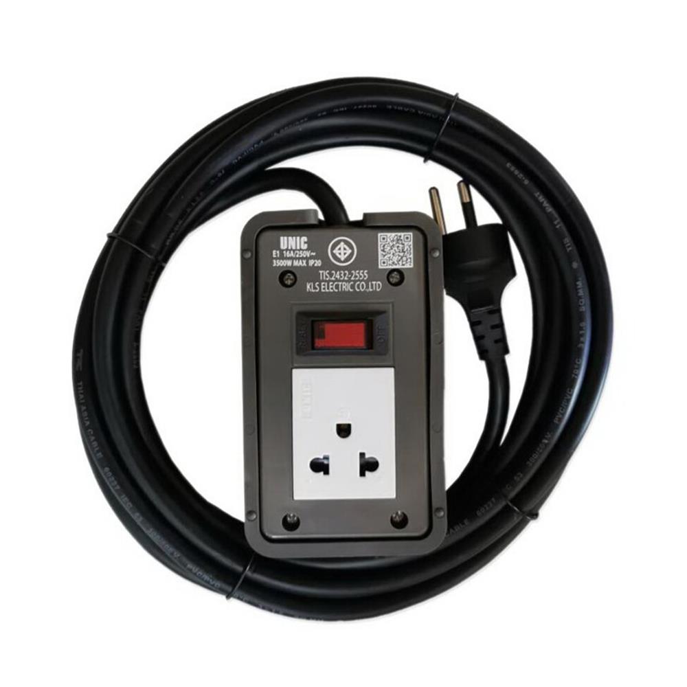 บล็อกยาง 1 ช่อง 1 สวิตซ์ UNIC E1-1 3500 วัตต์ 16 แอมป์ 3 เมตร สีขาว/ดำ