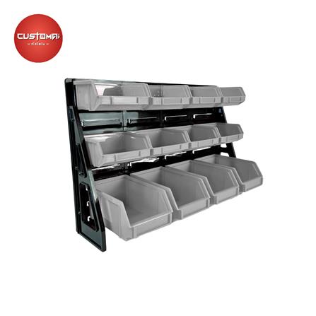 แผงแขวนพร้อมกล่องเครื่องมือใส่อะไหล่ CUSTOMAI 12 ชิ้น เทา