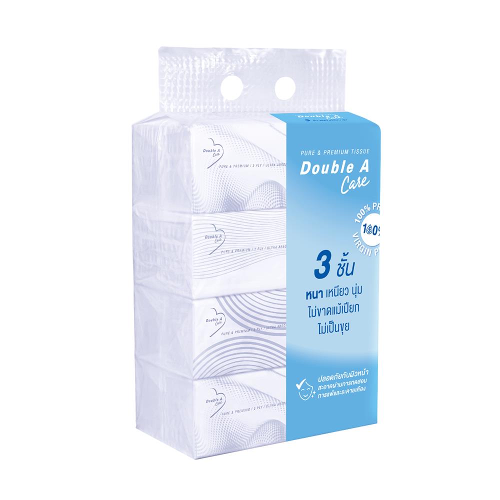 กระดาษเช็ดหน้า DOUBLE A CARE PURE & PREMIUM SOFT PACK 130 แผ่น (แพ็ก 4 ชิ้น)
