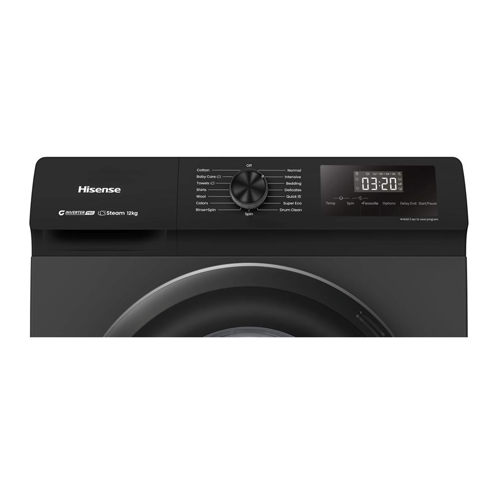เครื่องซักผ้าฝาหน้า HISENSE WF120N1 12 กก. 1200RPM อินเวอร์เตอร์ สีดำ