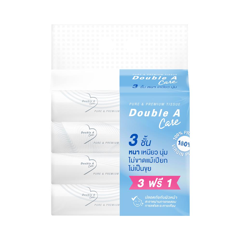 กระดาษเช็ดหน้า DOUBLE A CARE TRAVEL PACK 60 แผ่น แพ็ก 3+1