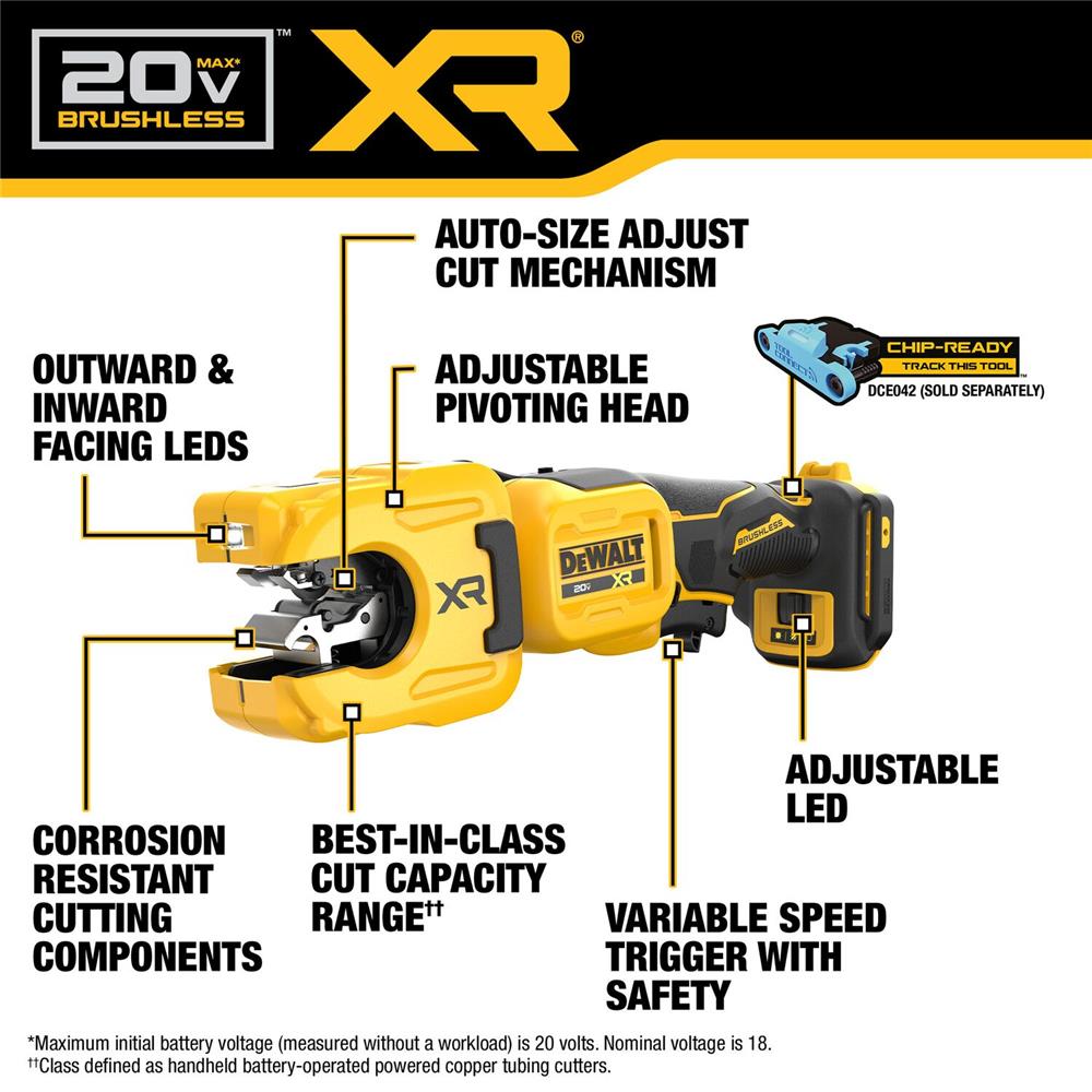 เครื่องตัดท่อทองแดงไร้สาย (เฉพาะตัวเครื่อง) DEWALT DCE154B 20 โวลต์