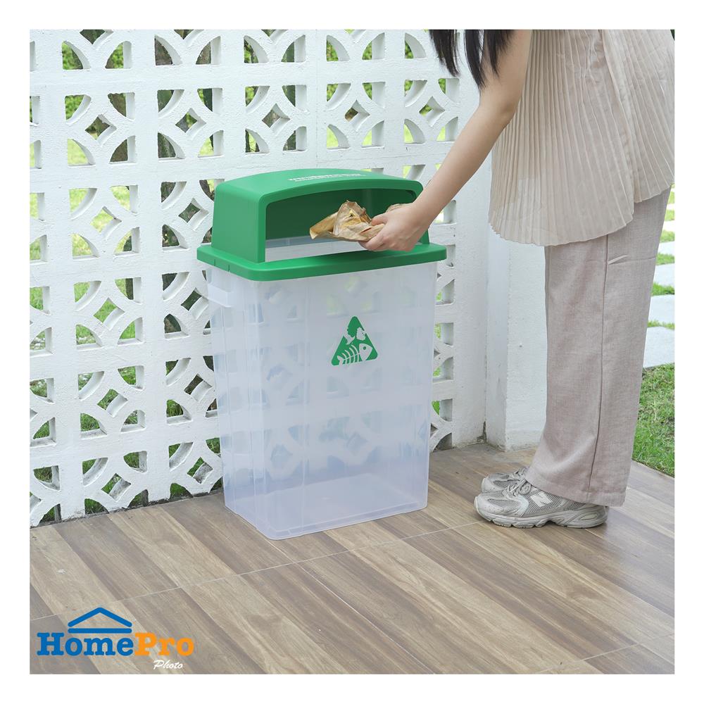 ถังขยะเหลี่ยม ฝาช่องทิ้ง ACCO 60 ลิตร สีเขียว/ใส